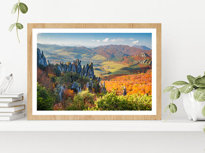 Rocks & Hills In Autumn Season Glass Framed Wall Art, Ready to Hang Quality Print With White Border Oak