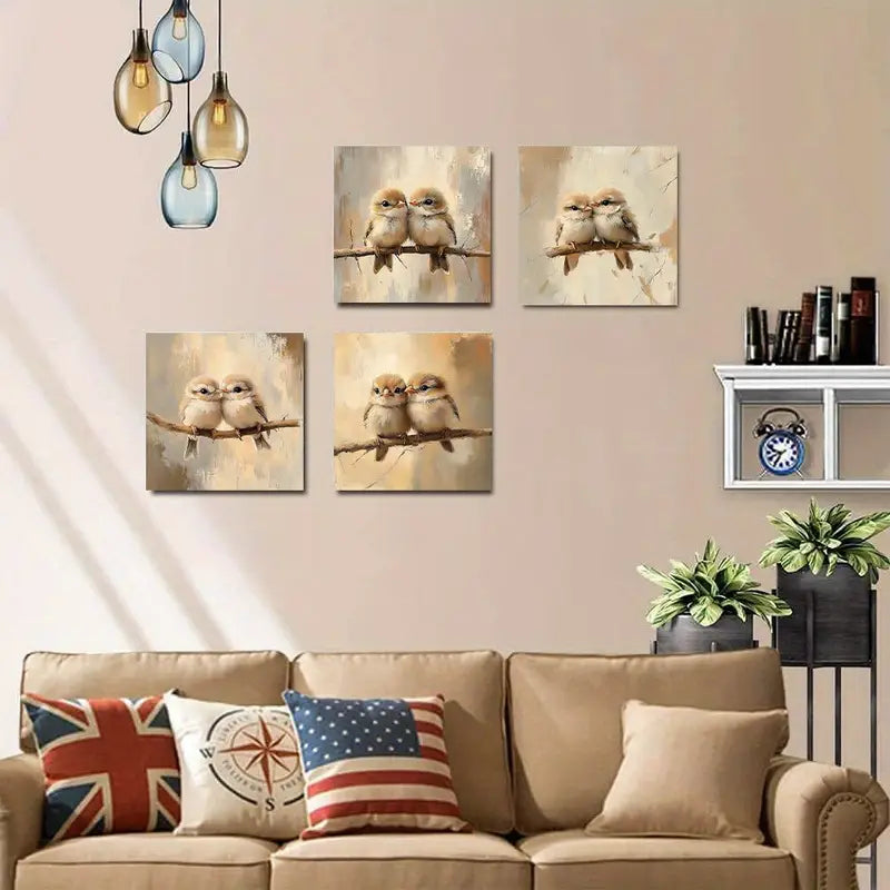 4pcs  Birds on Branch Elegant Modern Decorative Wall Art Canvas Framed