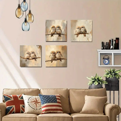 4pcs  Birds on Branch Elegant Modern Decorative Wall Art Canvas Framed