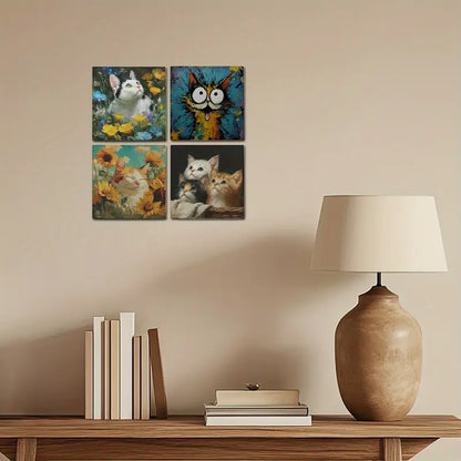 4pcs  Funny Cat Wall Art Canvas Framed - Bella Home Decor