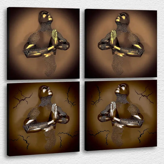 4pcs Love Heart Gray 3D Wall Art Canvas Framed