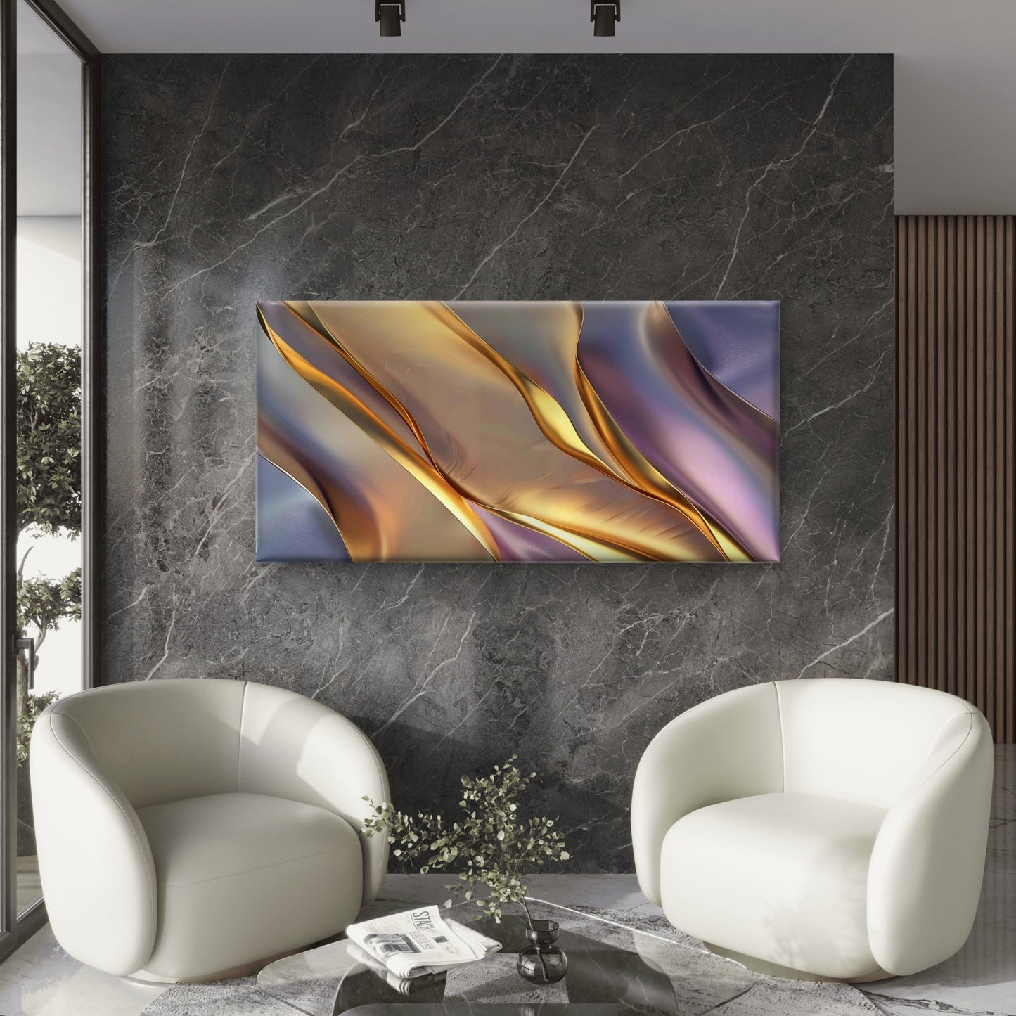 Abstract Purple Gold Decor Wall Art Canvas Office Home Room Framed 120x60cm