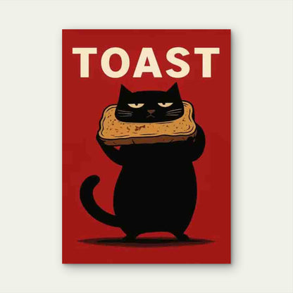 Black Cat Toast 60x90cm Metal Print Ready to Hang - Bella Home Decor