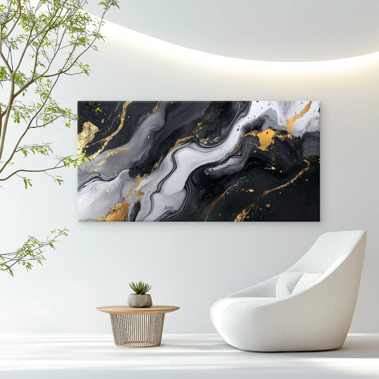 Black & White , Golden Accents Wall Art Canvas Office Home Room Framed 120x60cm