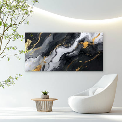 Black & White , Golden Accents Wall Art Canvas Office Home Room Framed 120x60cm