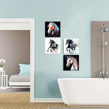 4pcs Colorful Running Horses Wall Art Canvas Framed - Bella Home Decor