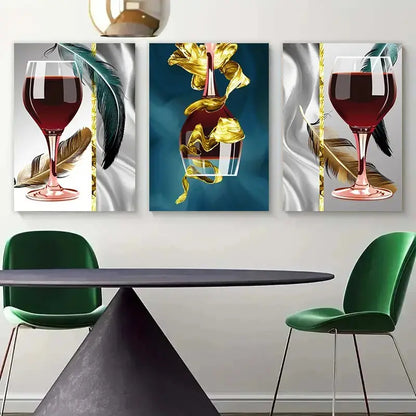 3pcs Red Goblet Design Metal Print Ready to Hang Art