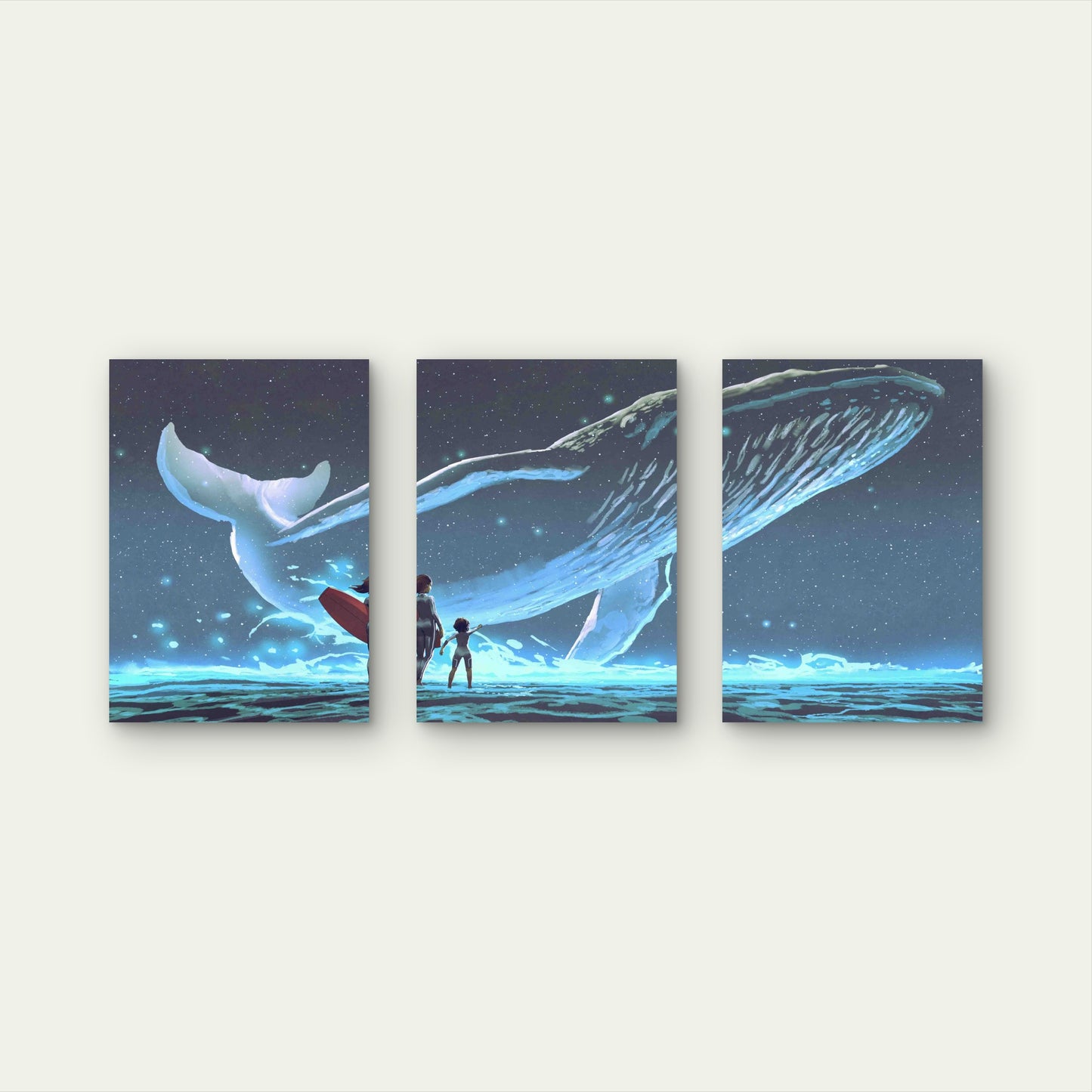 3pcs Giant Whale in Starry Night Sky Metal Print Ready to Hang Art - Bella Home Decor