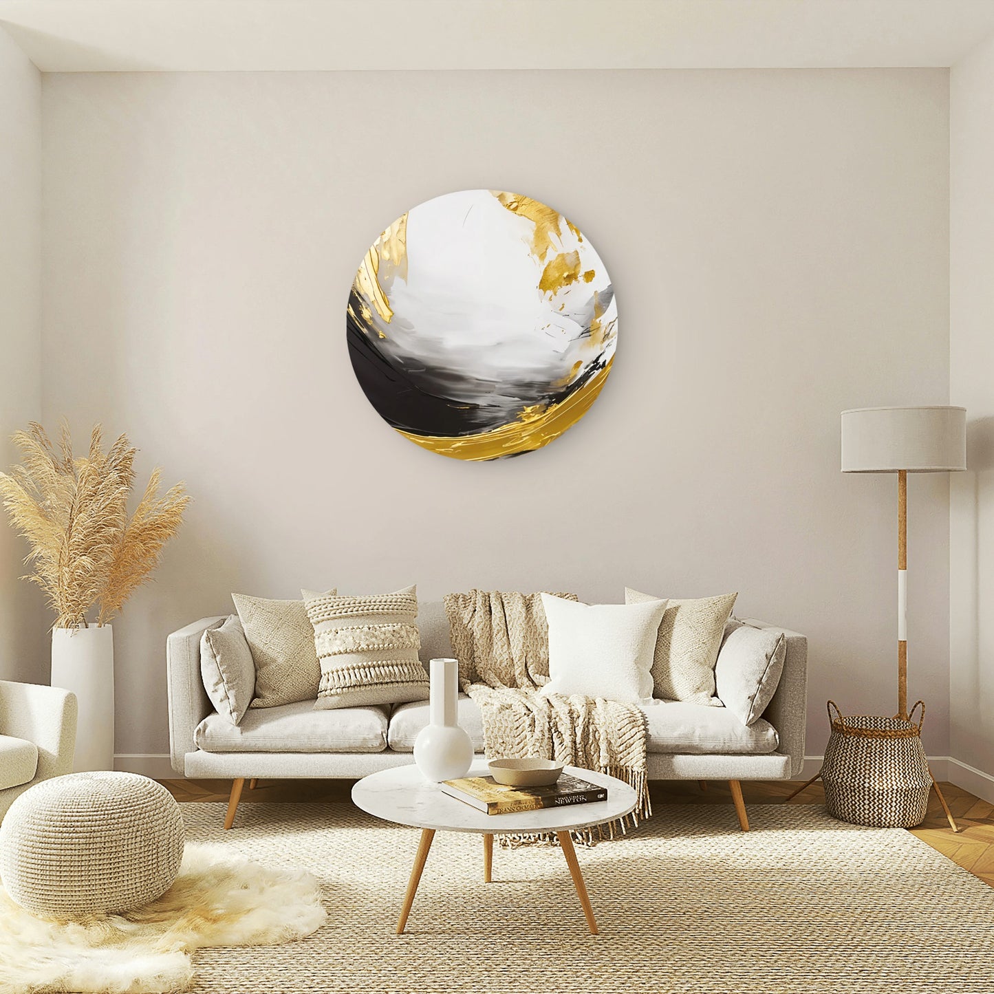 Black Gold White Brush Stroke Abstract Acrylic Glass Rounded Print Tempered Glass Wall Art 100% Made in Australia Ready to Hang