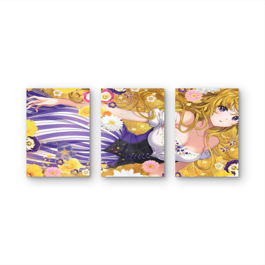 3pcs Whimsical Golden Flora Purple Corset LandscapeMetal Print Ready to Hang Art