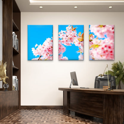 3pcs Japanese Pink Cherry Blossom Floral  Wall Art Set Canvas Framed 60x90cm - High Quality Print 100% Australian Made Wall Canvas Ready to Hang