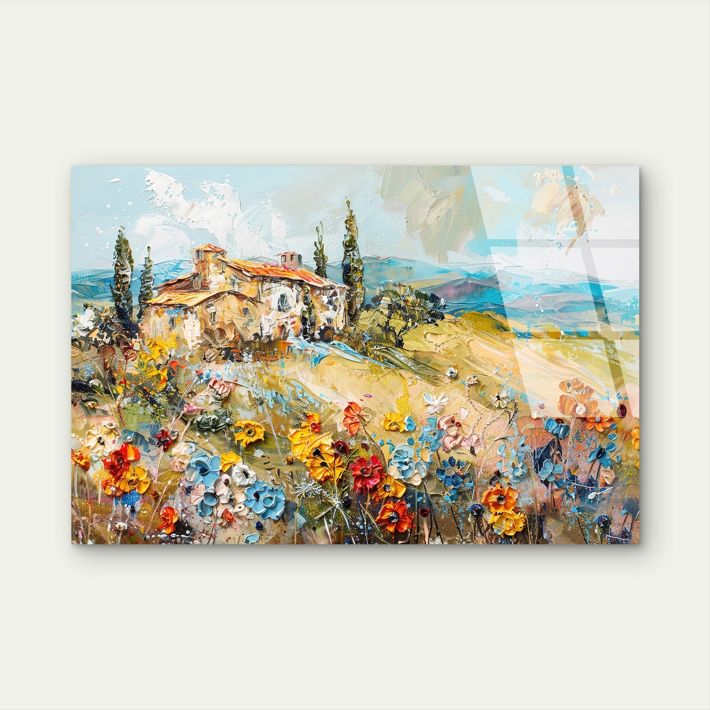 Rustic Tuscan Villa Meadow Acrylic Glass Printing Wall Art Australian Made Quality