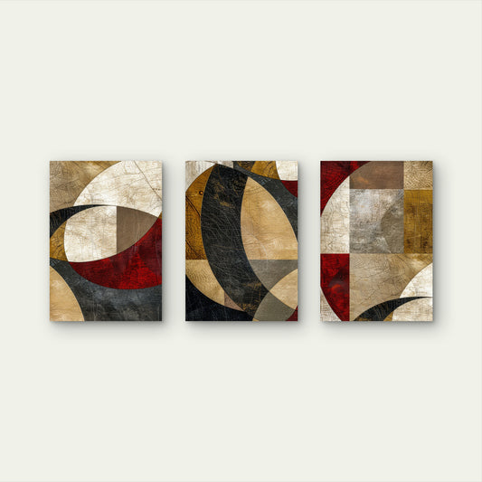 3pcs Modern Retro Cubist Shape Painting  Wall Art Set Canvas Framed 40x60cm - High Quality Print 100% Australian Made Wall Canvas Ready to Hang