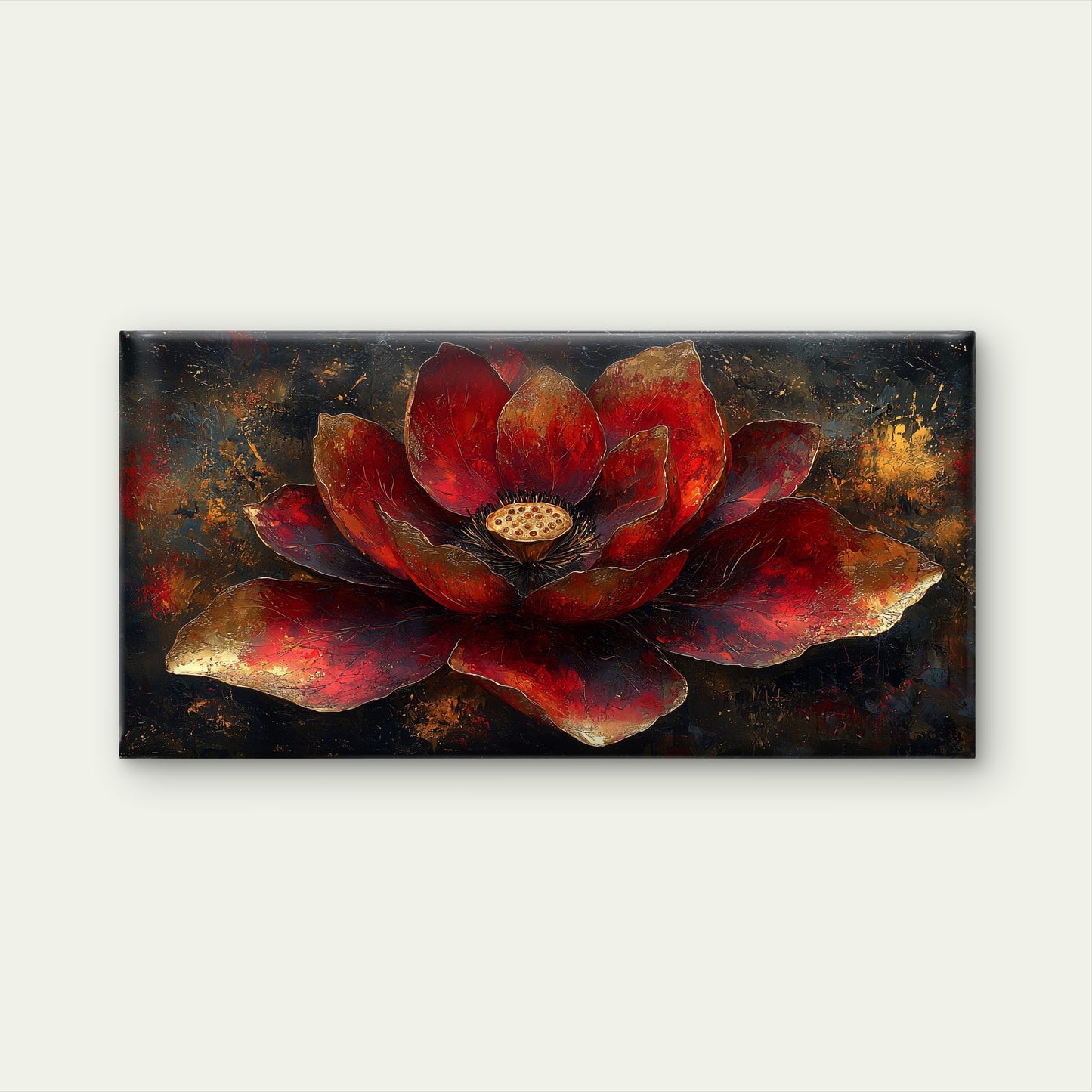 Red Lotus Gold Painting Wall Art Canvas Office Home Room Framed 120x60cm