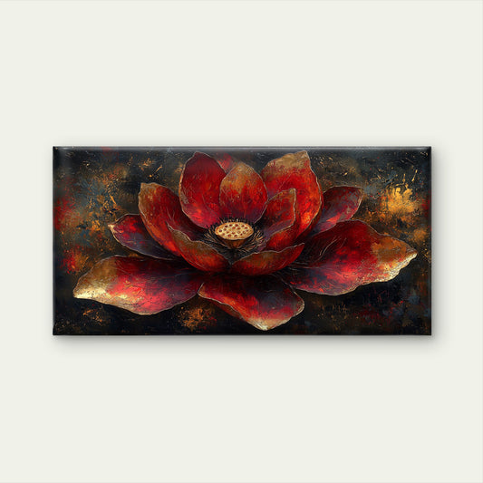Red Lotus Gold Painting Wall Art Canvas Office Home Room Framed 120x60cm