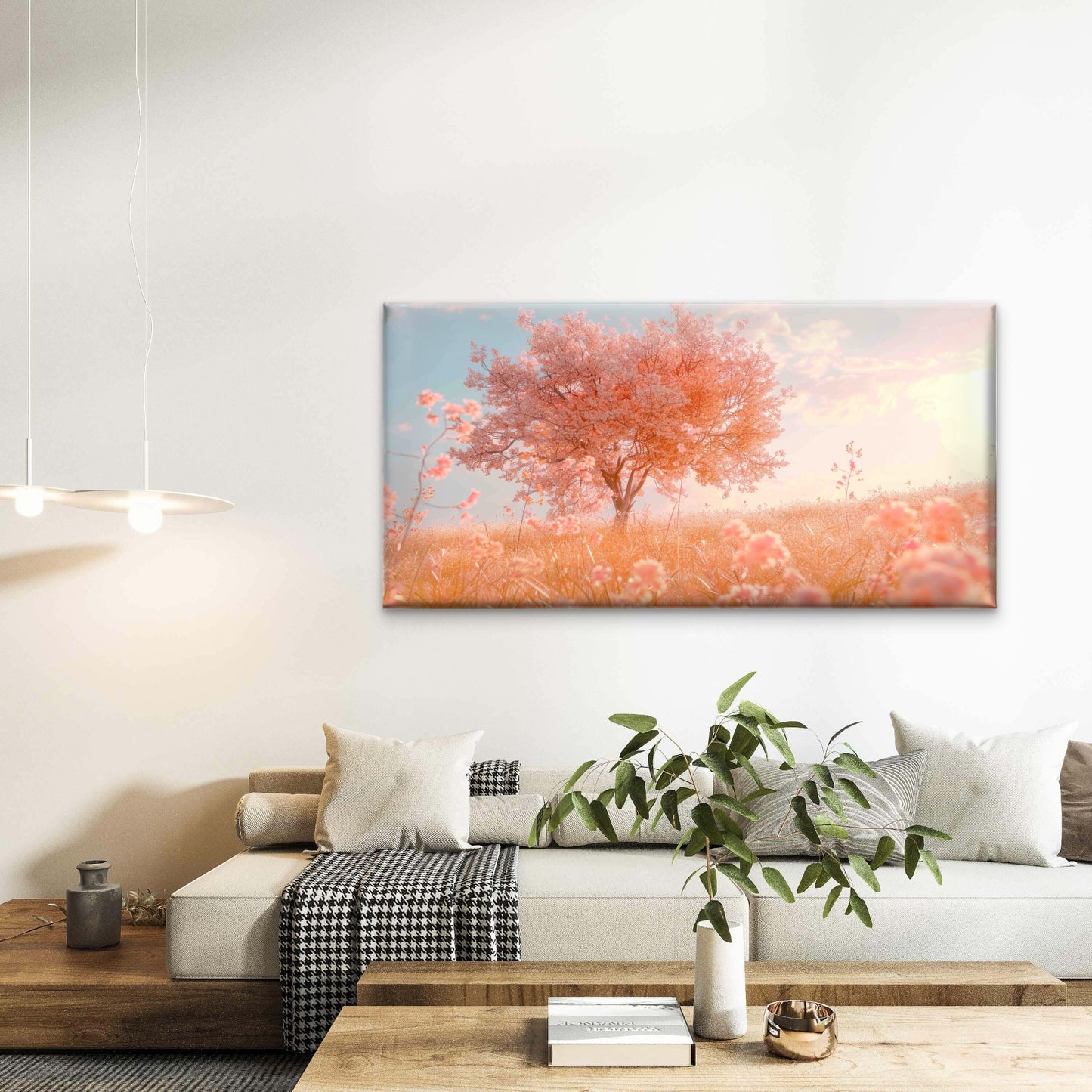 Lone Cherry Blossom Tree Wall Art Canvas Office Home Room Framed 120x60cm - Bella Home Decor