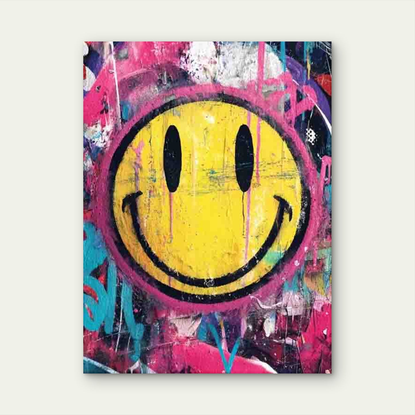 Colorful Graffiti Street art with Joyful Face 60x90cm Metal Print Ready to Hang