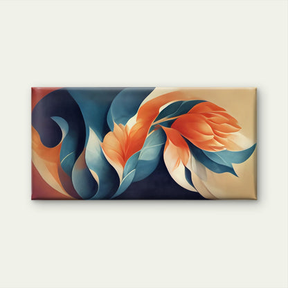 Blue Orange Floral Abstract Wall Art Canvas Office Home Room Framed 120x60cm