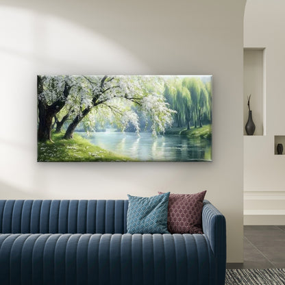 Blooming White Cherry Bank Wall Art Canvas Office Home Room Framed 120x60cm