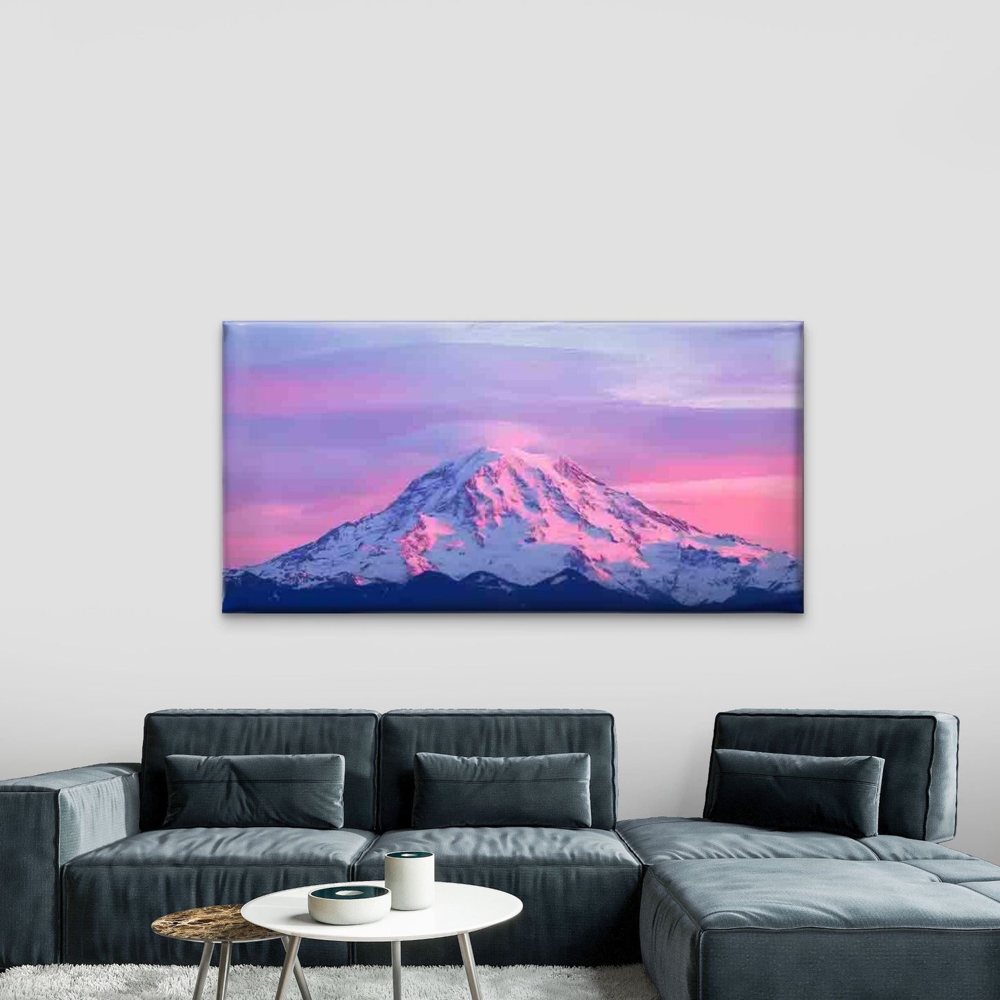 Pink Sunset Snow Mountain Wall Art Canvas Office Home Room Framed 120x60cm - Bella Home Decor