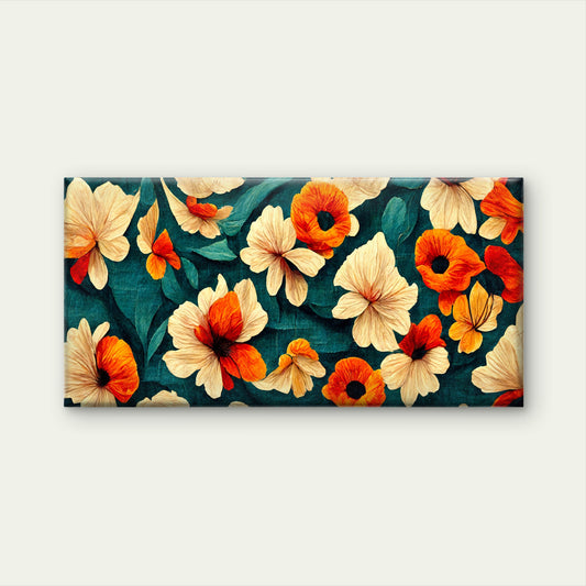 Orange Poppy Floral Teal Wall Art Canvas Office Home Room Framed 120x60cm