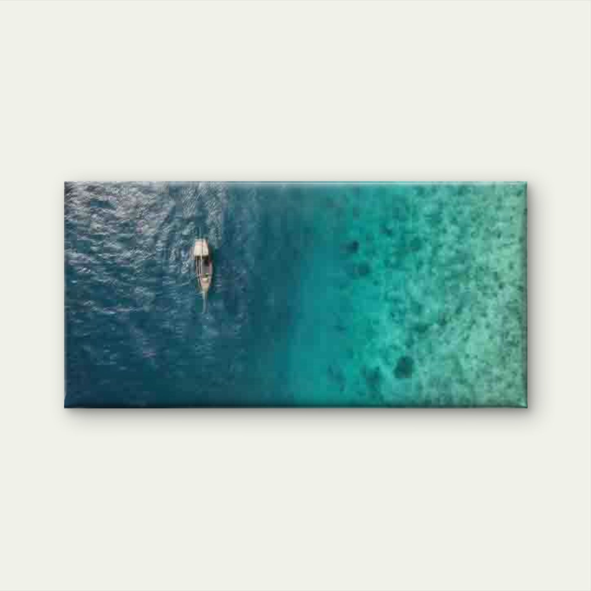 Aerial Boat On Turquoise Ocean Wall Art Canvas Office Home Room Framed 120x60cm - Bella Home Decor