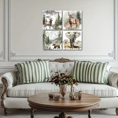 4pcs Deer Bear Elephant Picture Wall Art Canvas Framed - Bella Home Decor
