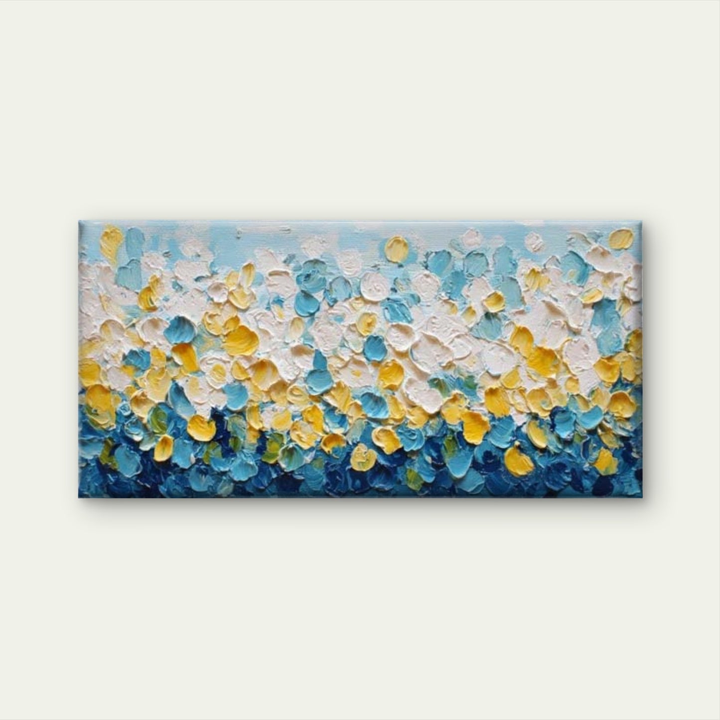 Blue Yellow Palette Knife Art Wall Art Canvas Office Home Room Framed 120x60cm - Bella Home Decor