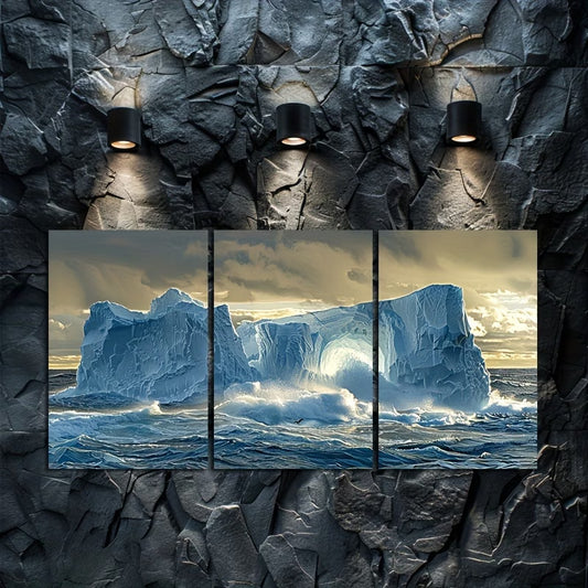 3pcs Iceberg Off The Coast Of Antarctica Wall Art Set Canvas Framed 60x90cm - High Quality Print 100% Australian Made Wall Canvas Ready to Hang