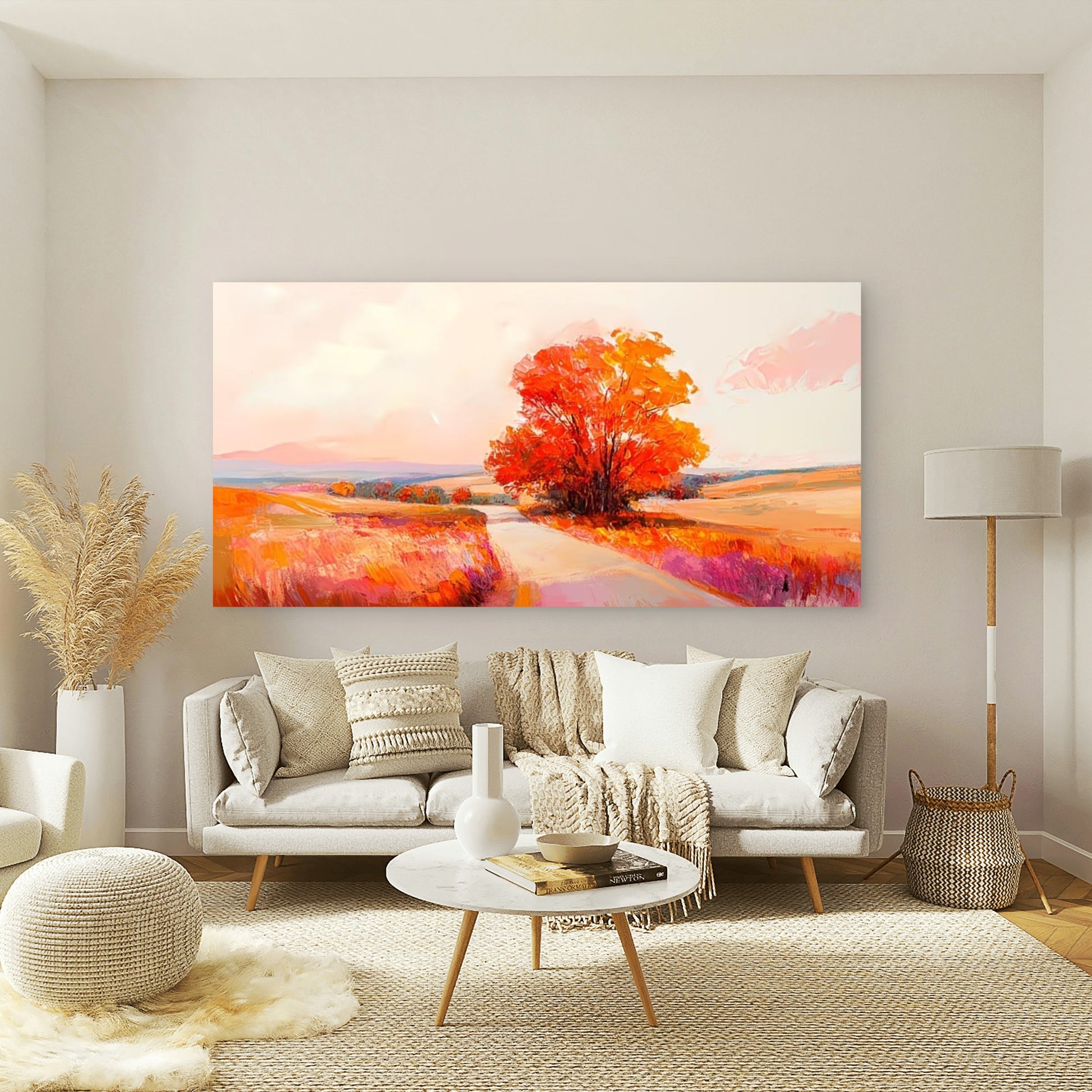Autumn with a Road And Trees Wall Art Canvas Office Home Room Framed 120x60cm - Bella Home Decor
