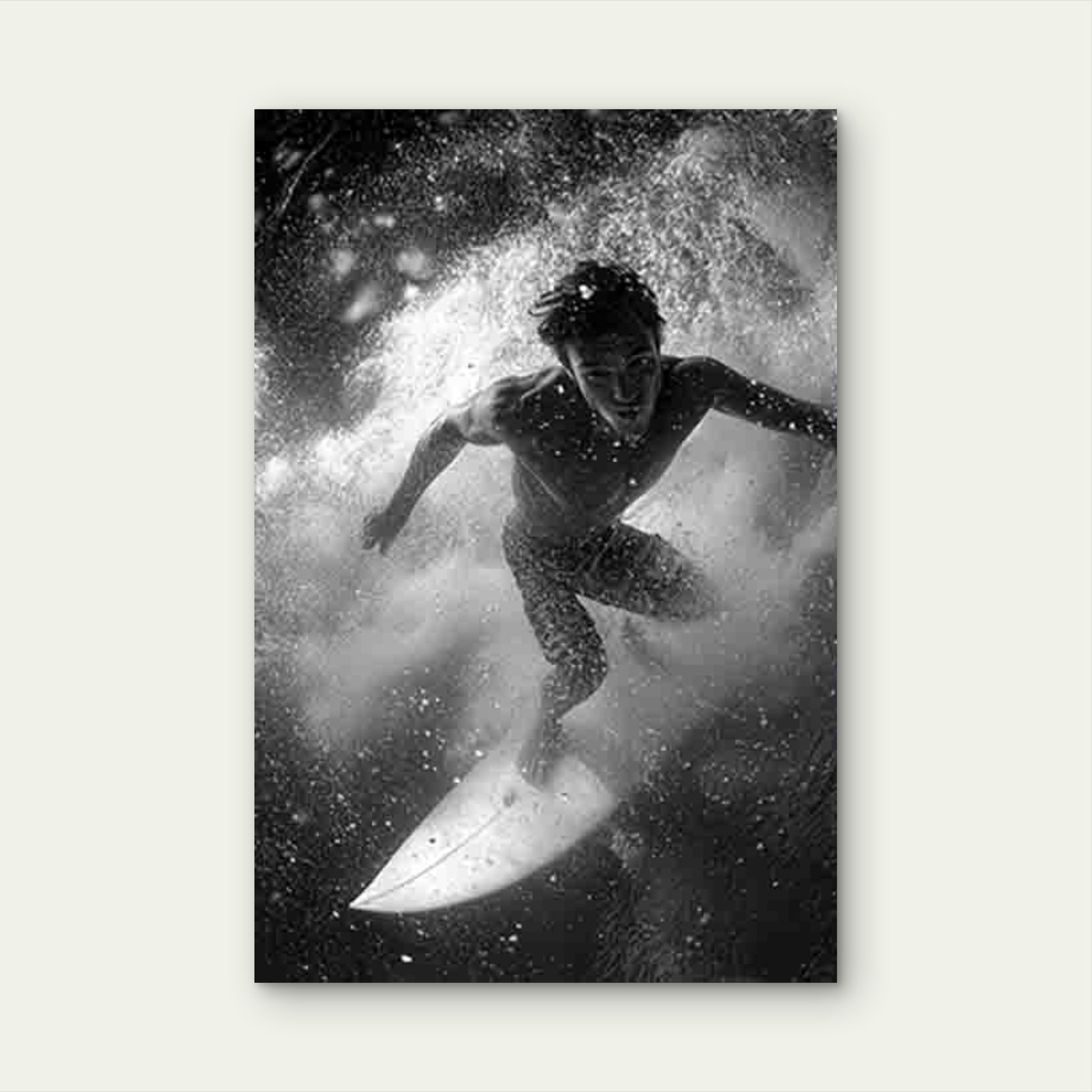 Black & White Dynamic Surfer Wave Photo Metal Print Ready to Hang - Bella Home Decor
