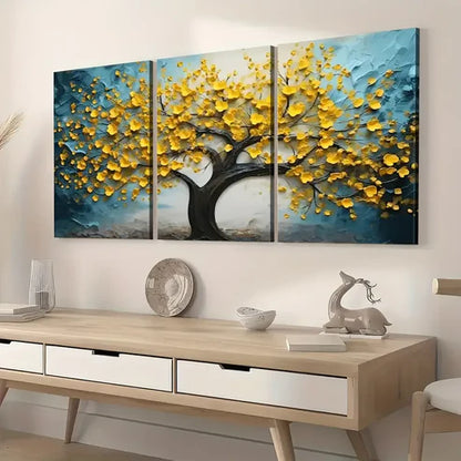 3pcs Modern Abstract Trees Golden Flower Wall Art Set Canvas Unframed - High Quality Print 100% Australian Made Wall Canvas