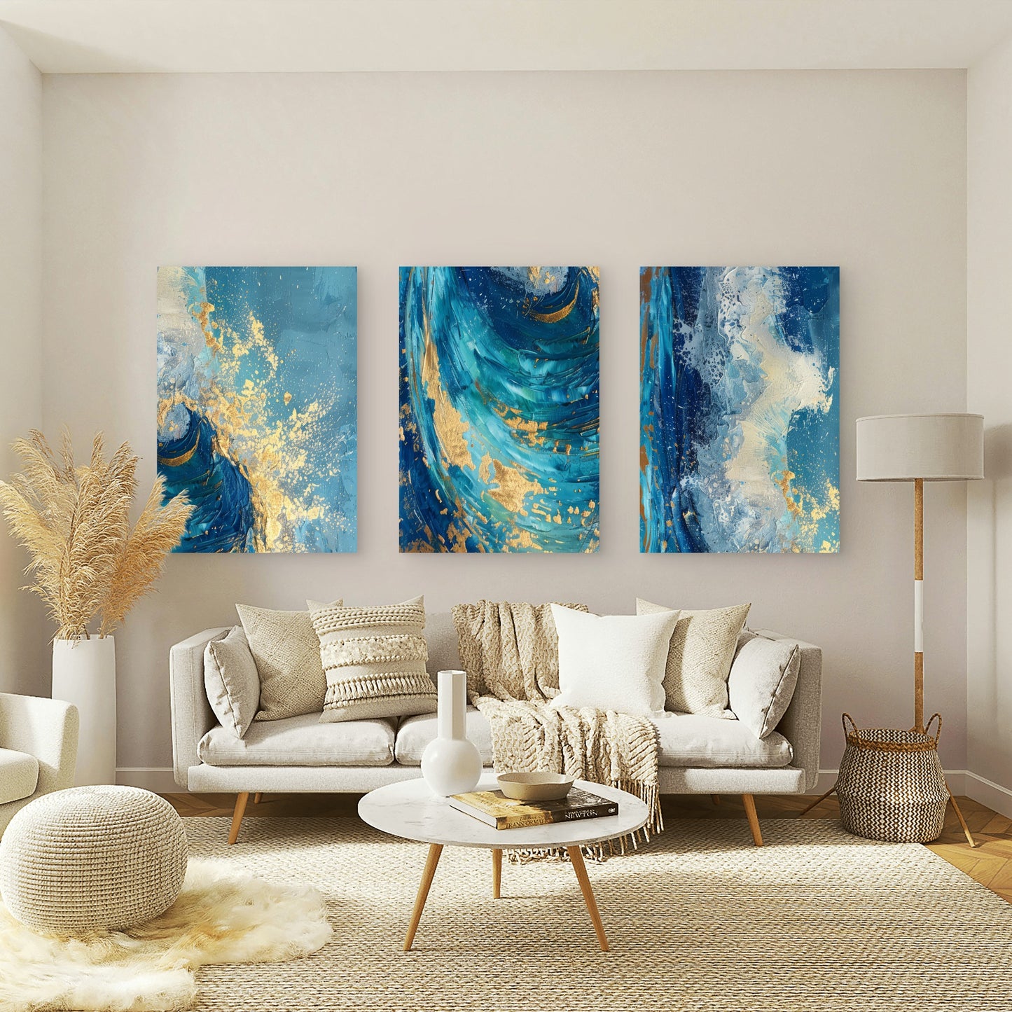 3pcs Abstract Teal Navy Blue Gold Swirl   Wall Art Set Canvas Framed 40x60cm - High Quality Print 100% Australian Made Wall Canvas Ready to Hang
