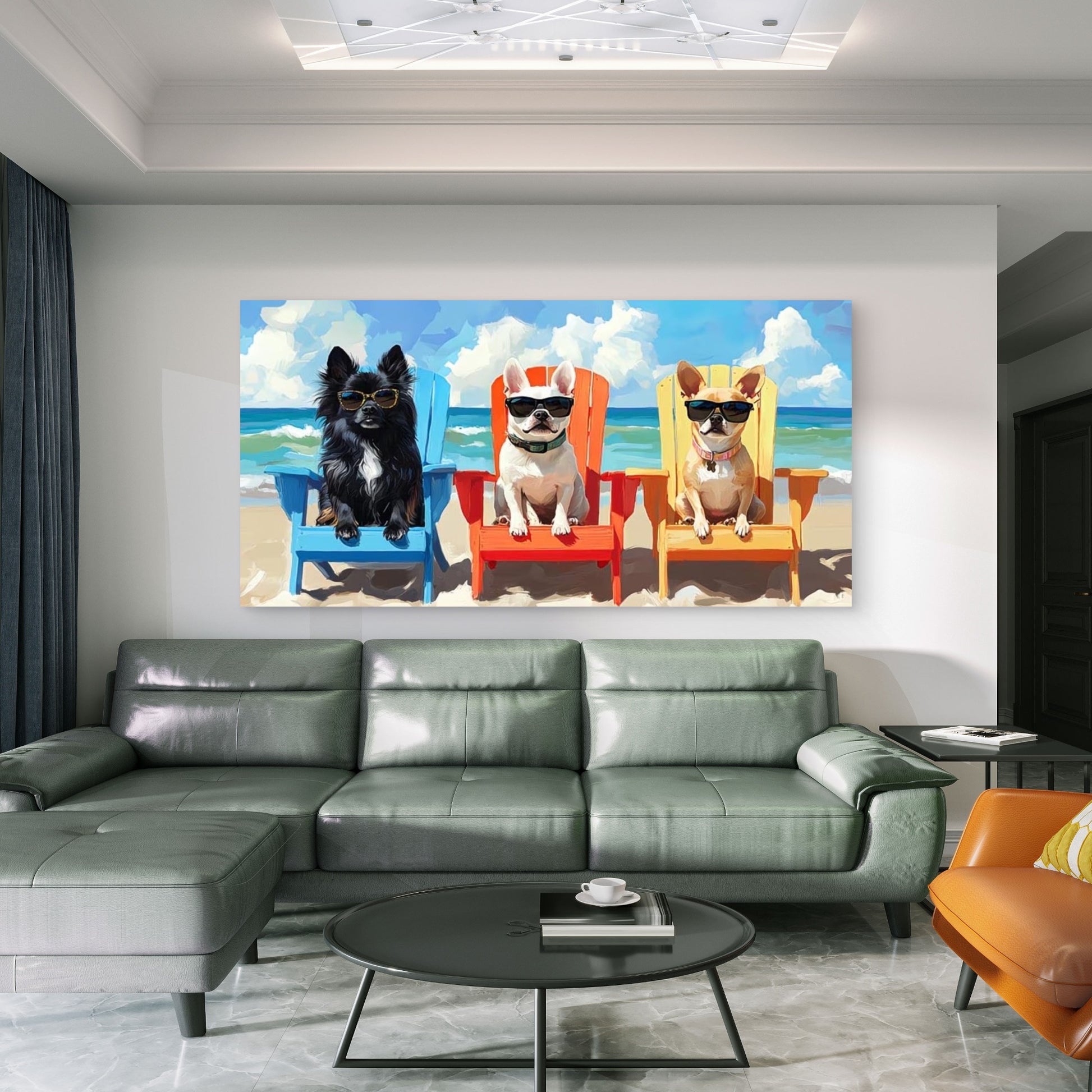 Beach Dogs in Fashion Glasses Wall Art Canvas Office Home Room Framed 120x60cm - Bella Home Decor