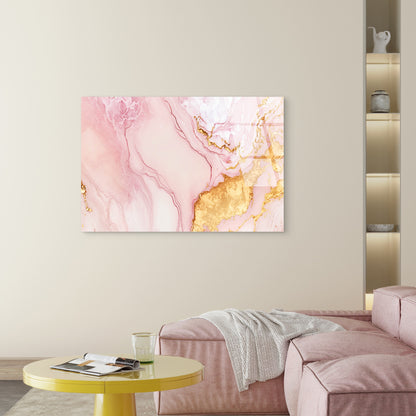 Abstract Rose Gold Pink Marble Swirl  Acrylic Glass Printing Wall Art Australian Made Quality