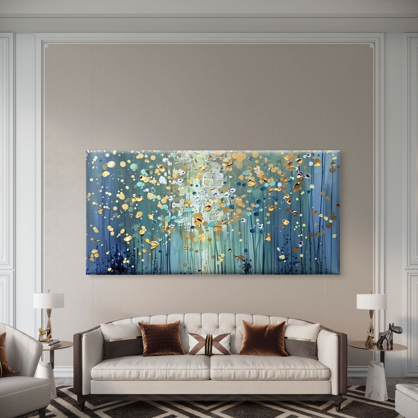 Abstract Blue and Golden Forest Wall Art Canvas Office Home Room Framed 120x60cm