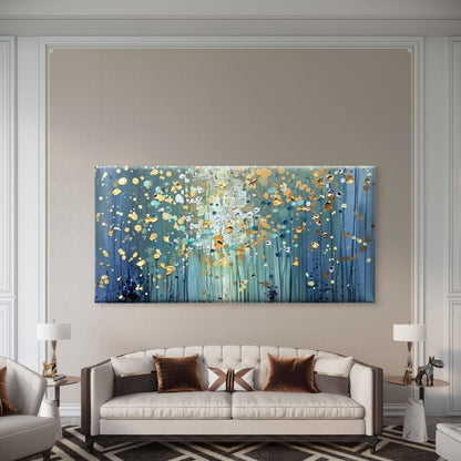Abstract Blue and Golden Forest Wall Art Canvas Office Home Room Framed 120x60cm