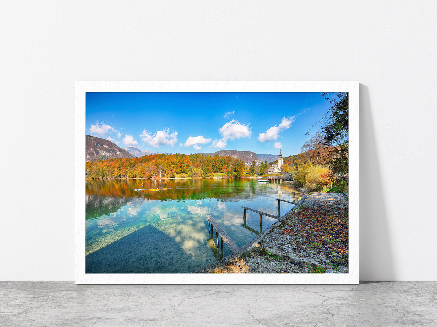 Church Of St.John On Bohinj Lake Glass Framed Wall Art, Ready to Hang Quality Print Without White Border White