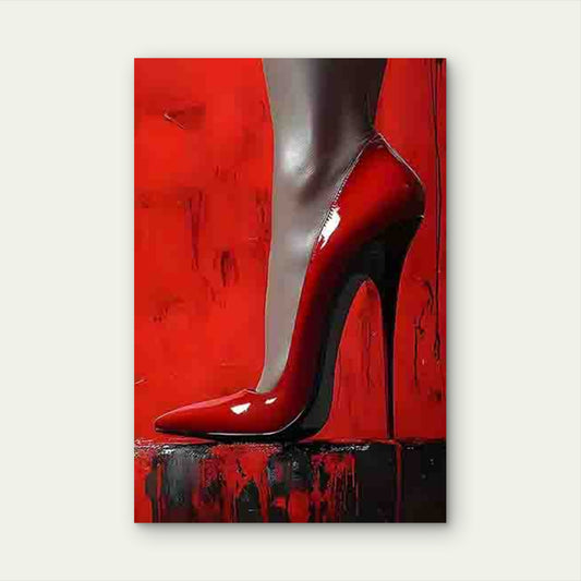 Modern Minimalist Red High Heels 40x60cm Metal Print Ready to Hang