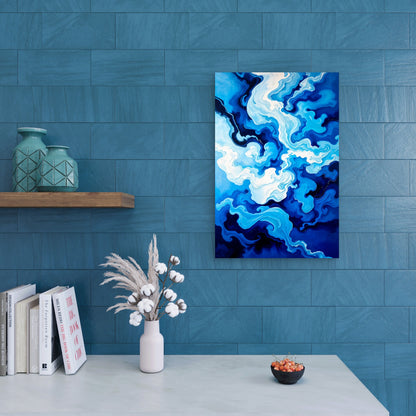Abstract Blue and White Wave Patterns 40x60cm Metal Print Ready to Hang