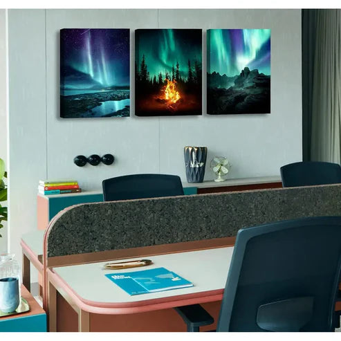 3pcs Northern Lights Scenery Painting Wall Art Set Canvas Unframed - High Quality Print 100% Australian Made Wall Canvas