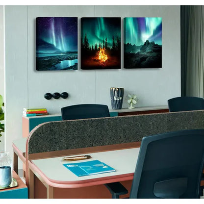 3pcs Northern Lights Scenery Painting Wall Art Set Canvas Unframed - High Quality Print 100% Australian Made Wall Canvas