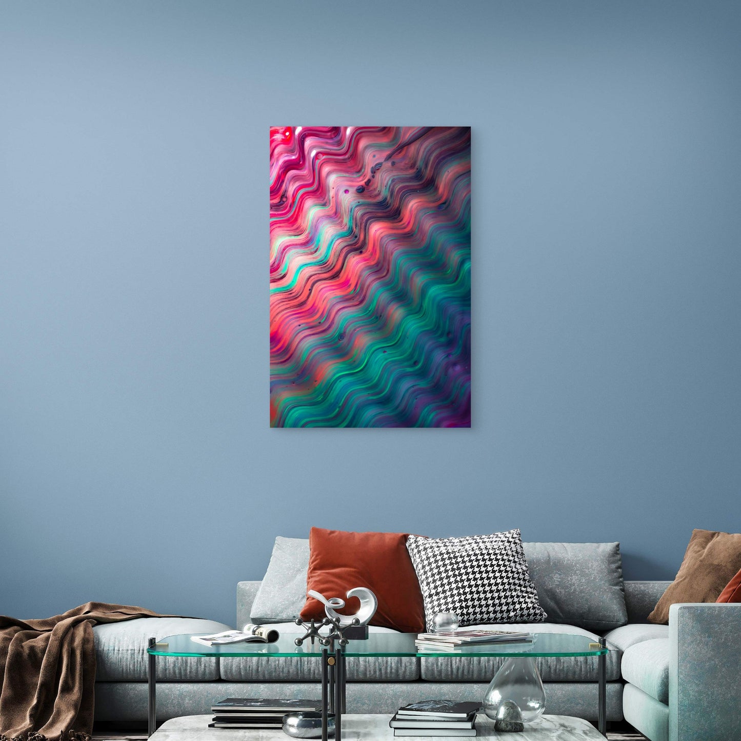 Vibrant Abstract Fluid Art with Holographic Effect 60x90cm Metal Print Ready to Hang