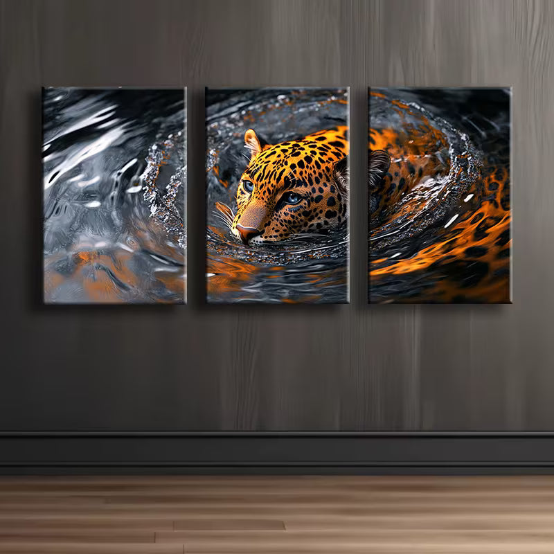 3pcs Luxurious swimming leopard Wall Art Set Canvas Framed 40x60cm - High Quality Print 100% Australian Made Wall Canvas Ready to Hang