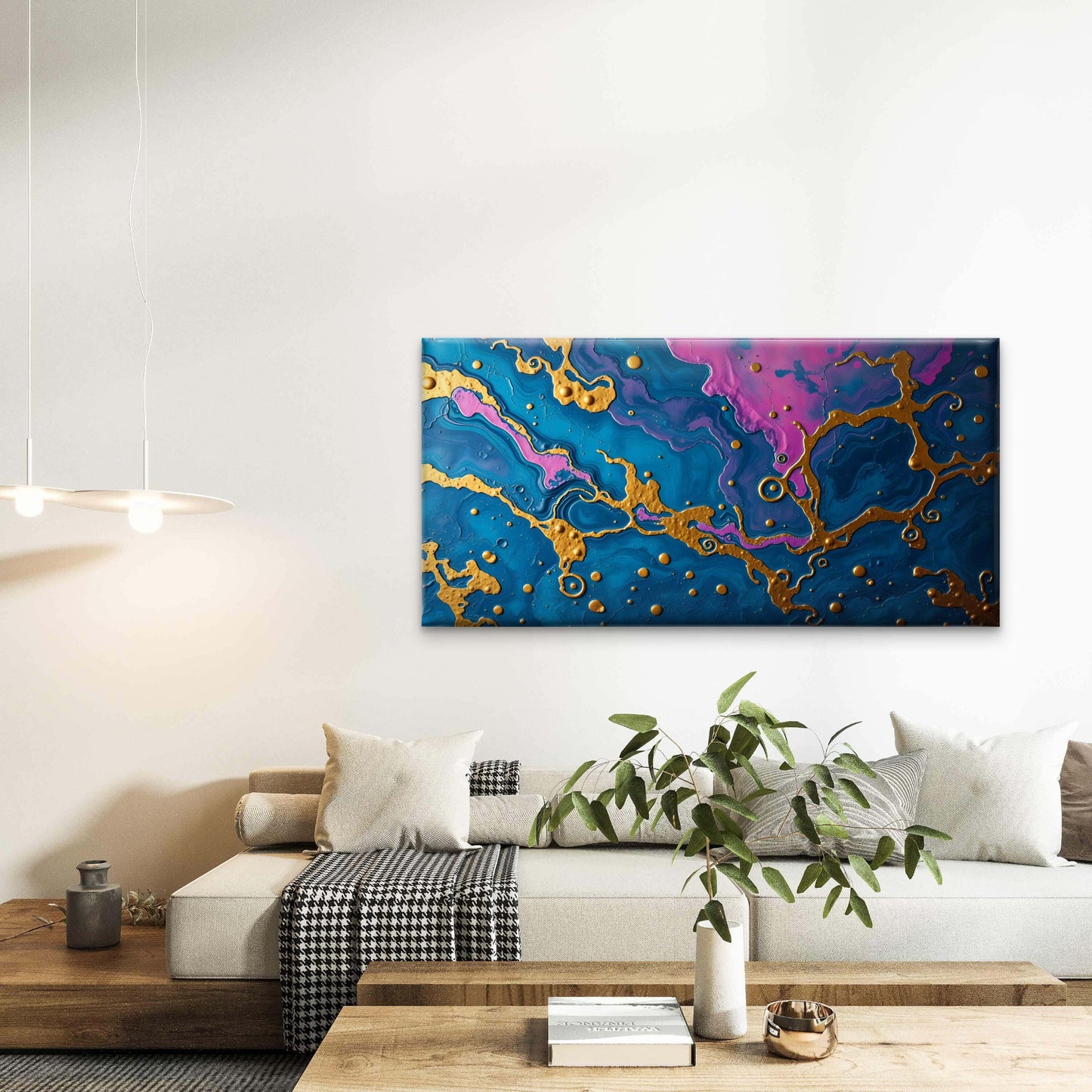 Abstract Gold Blue Pink Art Wall Art Canvas Office Home Room Framed 120x60cm