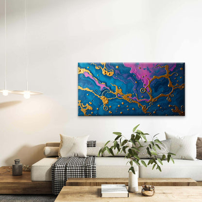 Abstract Gold Blue Pink Art Wall Art Canvas Office Home Room Framed 120x60cm