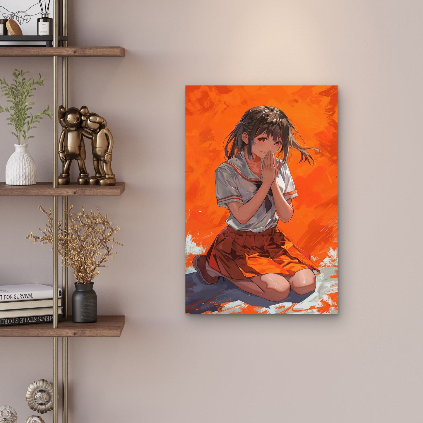 An Anime Girl In An Orange World Metal Print Ready to Hang