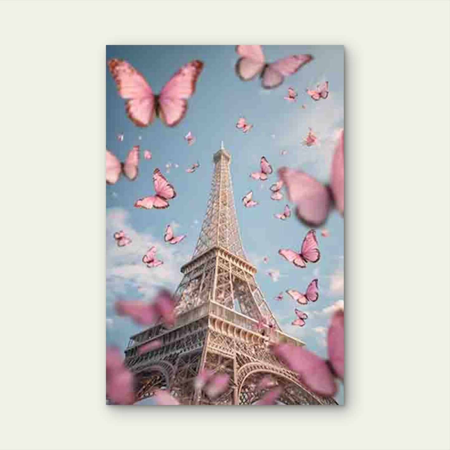 Butterflies Over Eiffel Tower 60x90cm Metal Print Ready to Hang - Bella Home Decor