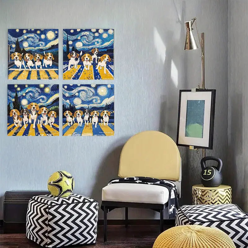 4pcs  Occasion Art Decorations Puppies  FD   Wall Art Canvas Framed