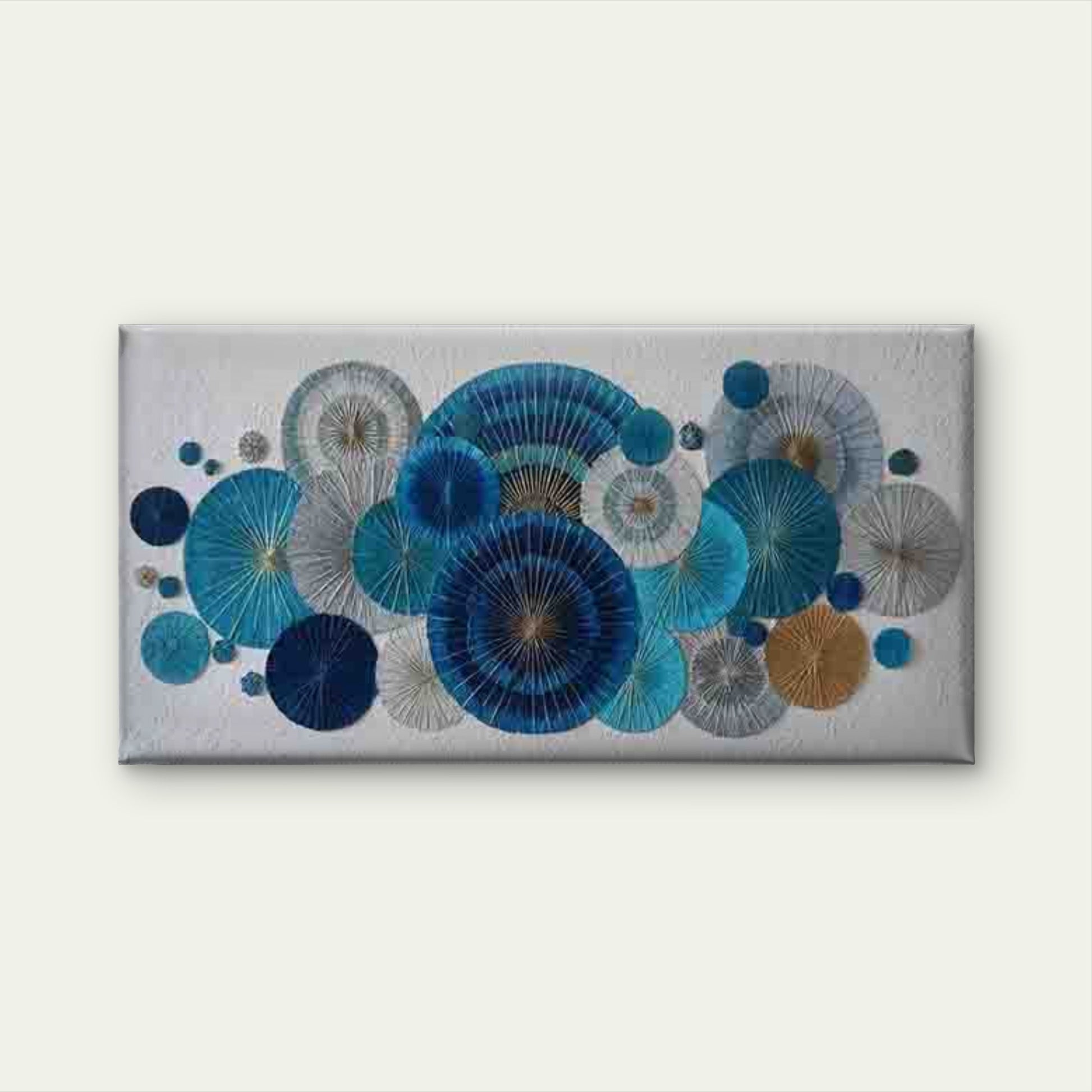 Blue and White Chinese Fan Wall Art Canvas Office Home Room Framed 120x60cm - Bella Home Decor